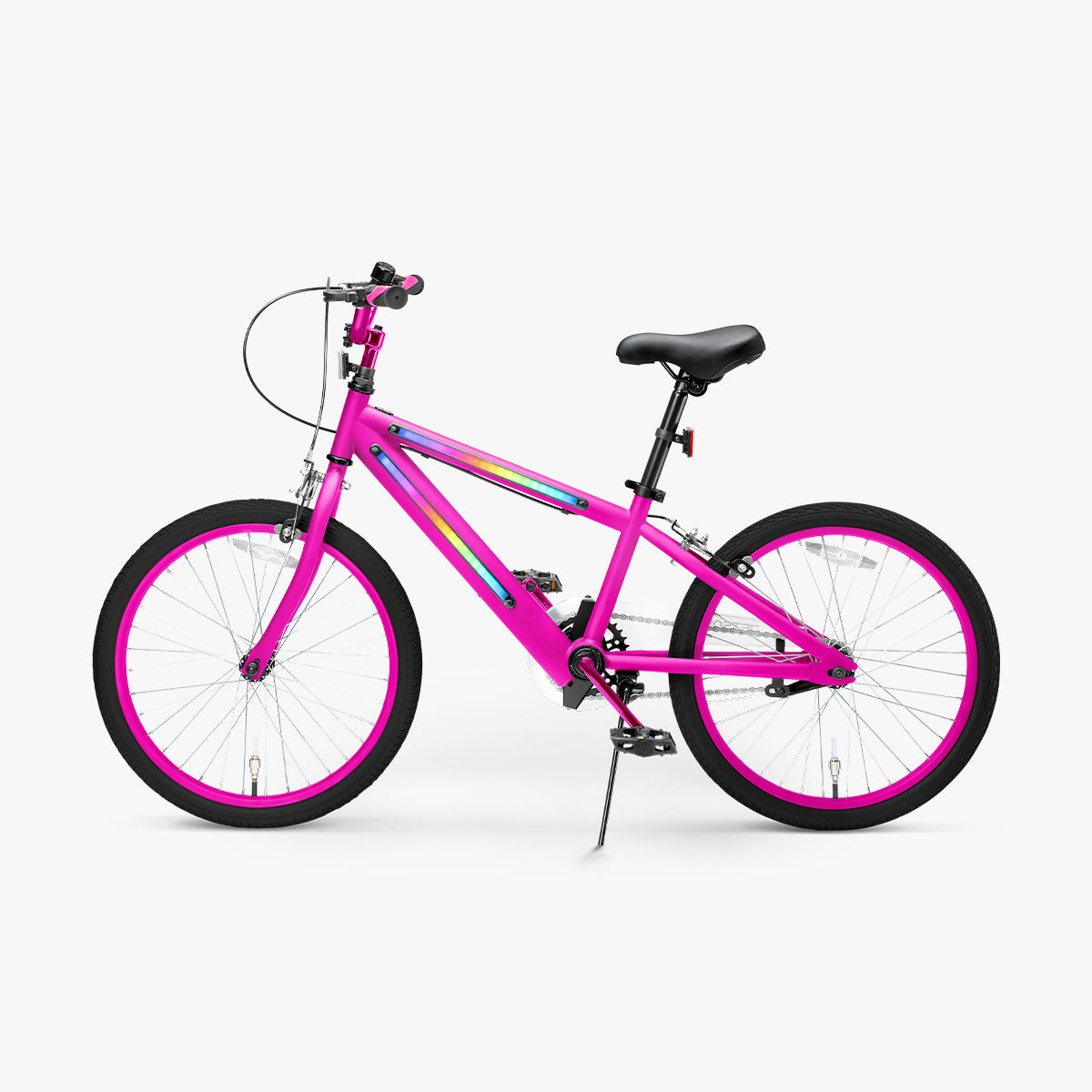 pink frame JLR X facing to the left with a kickstand down