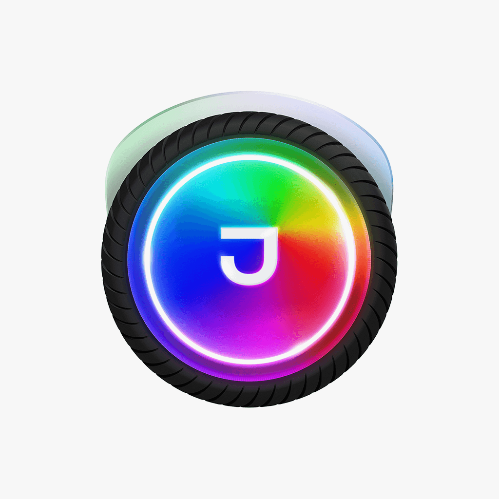 close up of wheel on iridescent plasma hoverboard