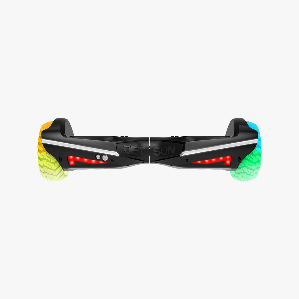 rear view of black rave hoverboard