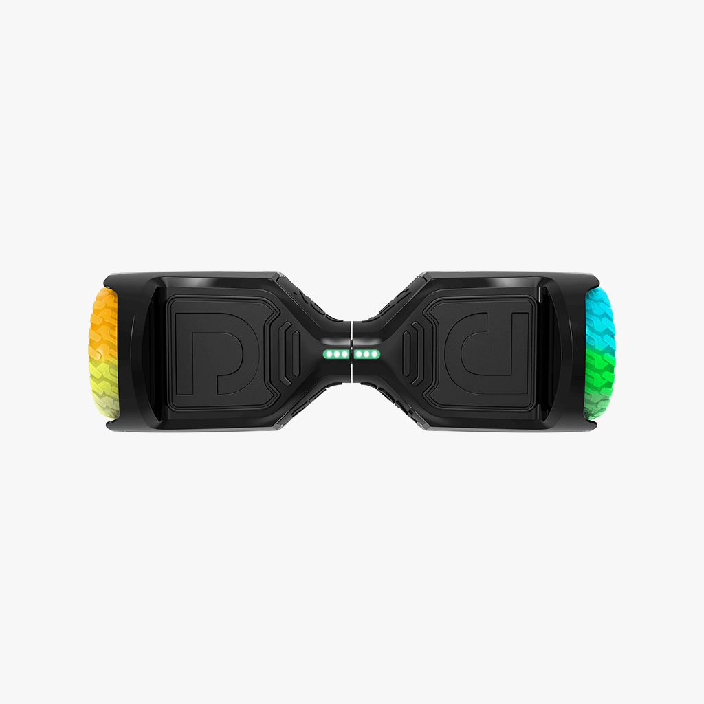 overhead view of black rave hoverboard