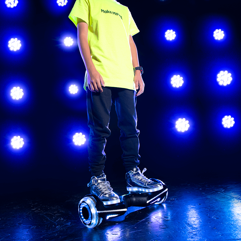 person standing on a rave hoverboard