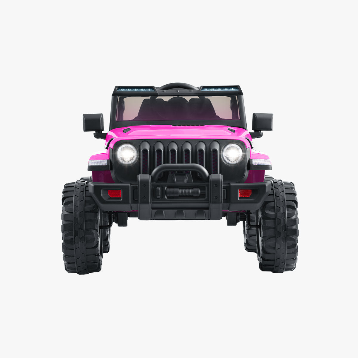front view of pink safara ride-on