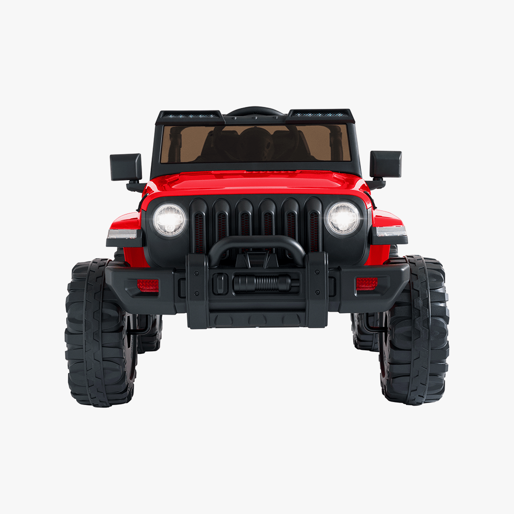 straight on view of red safara ride-on