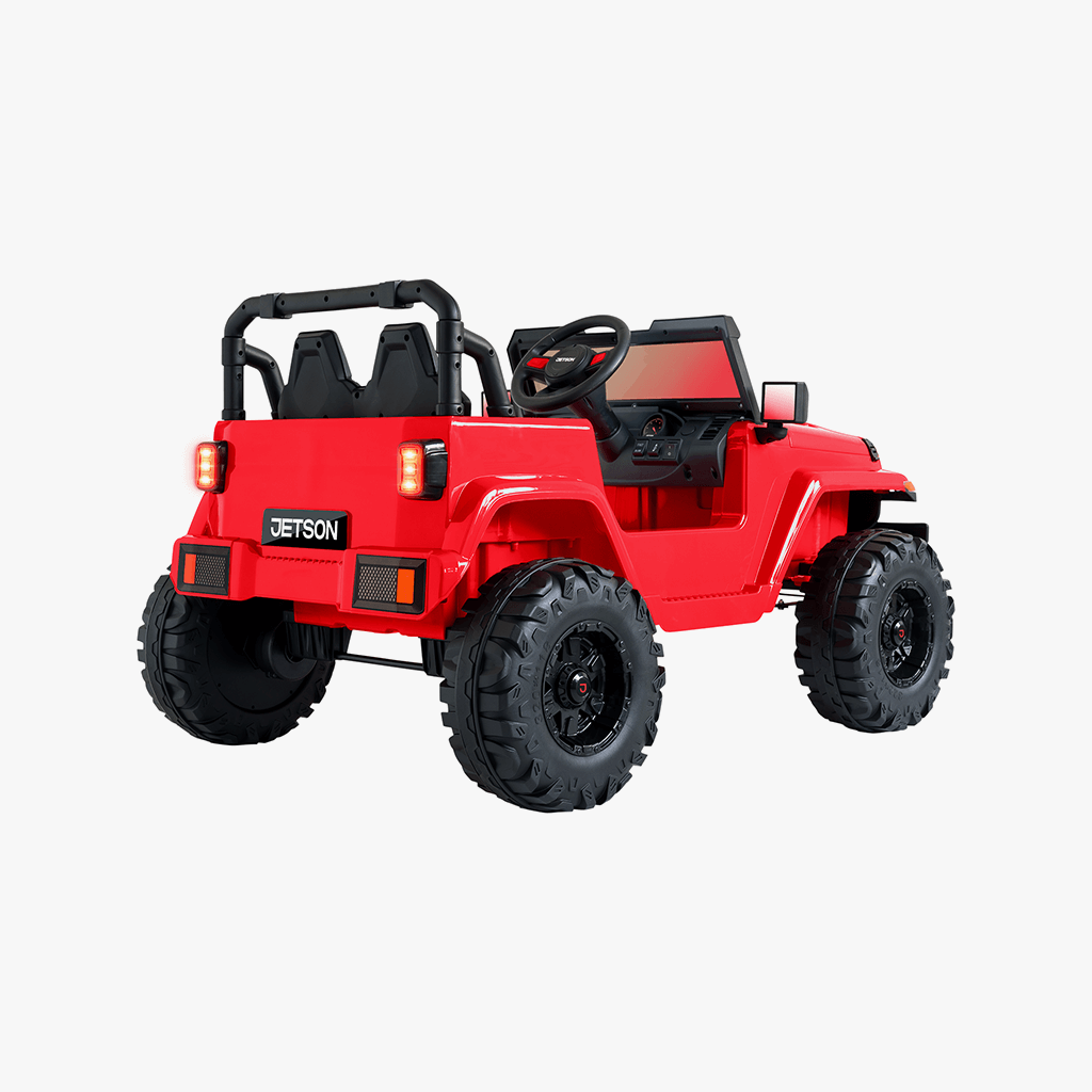 rear view of red safara ride-on