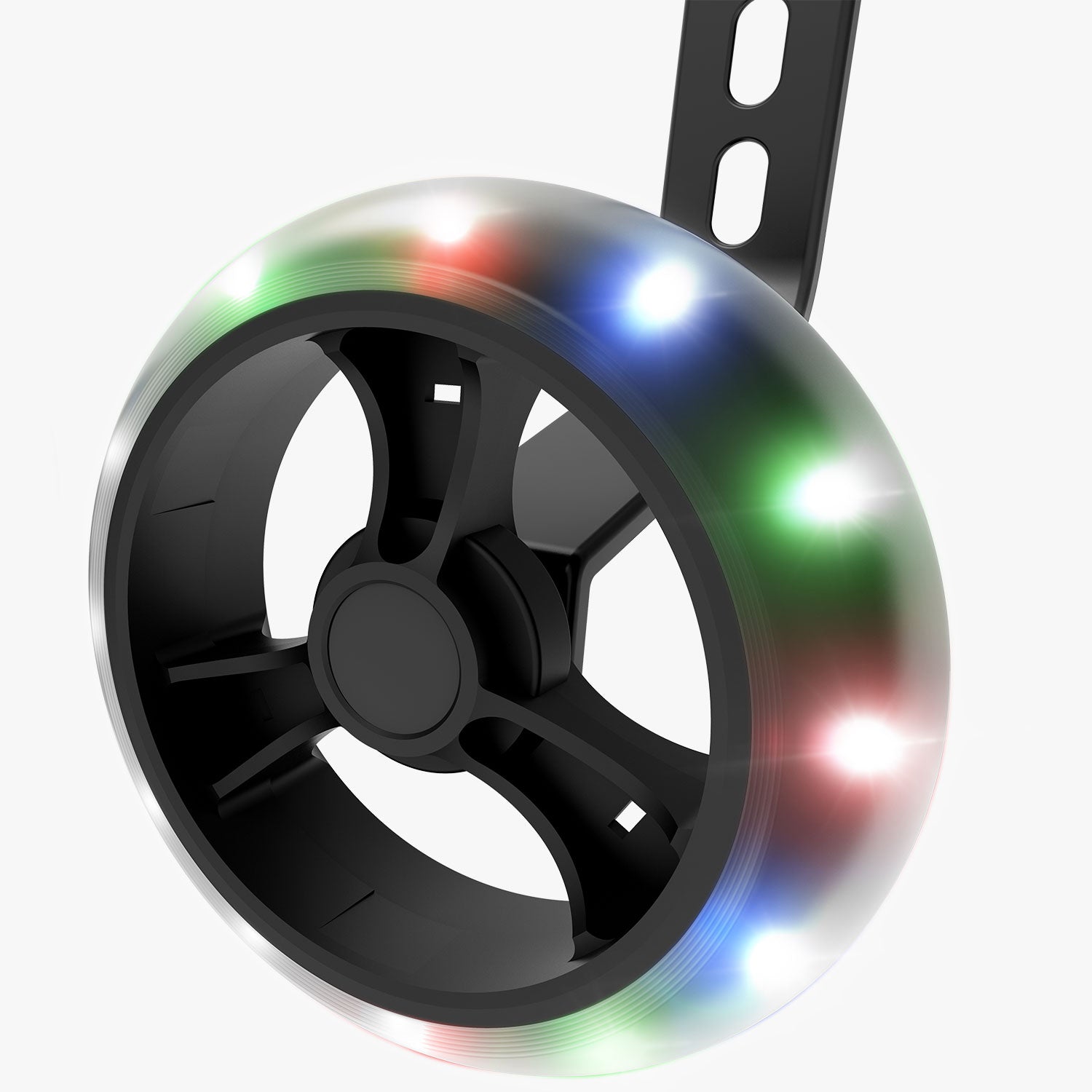 close up of light up wheel on spark training wheels