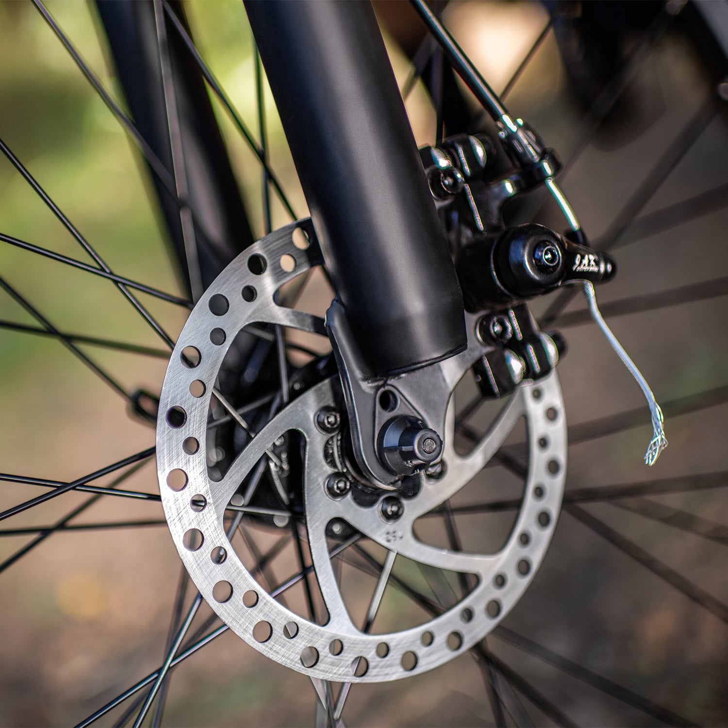 close up of the disc brake on the adventure bike