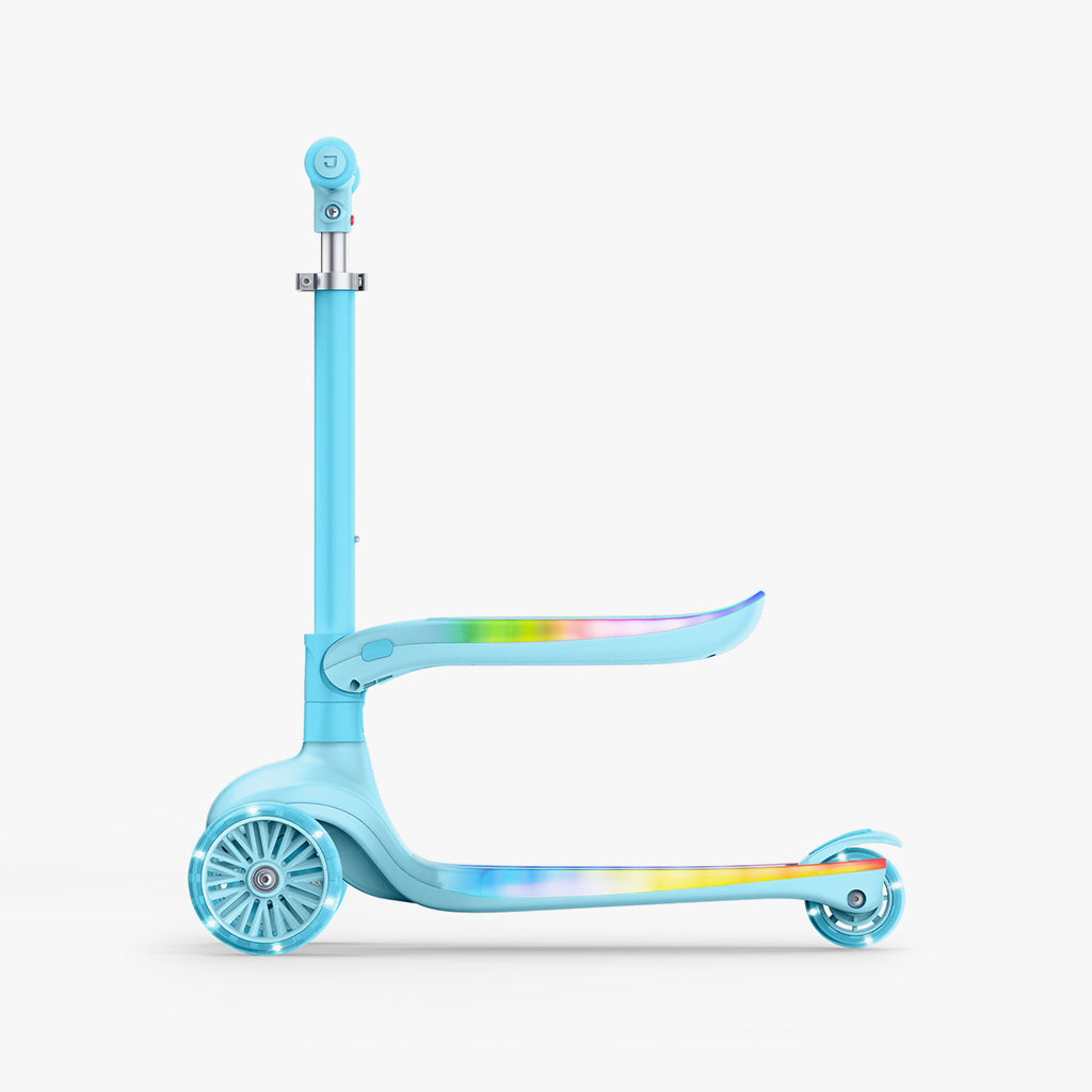 side profile of blue aria kick scooter