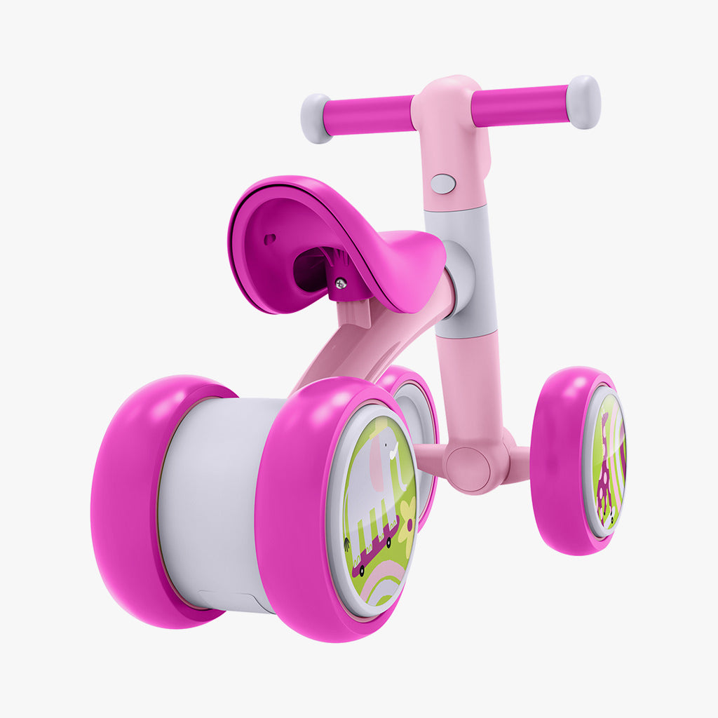 close up of the rear wheel on the pink bounce balance bike