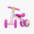 front wheels turned to the left on the pink bounce balance bike