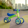 blue and green bounce balance bike