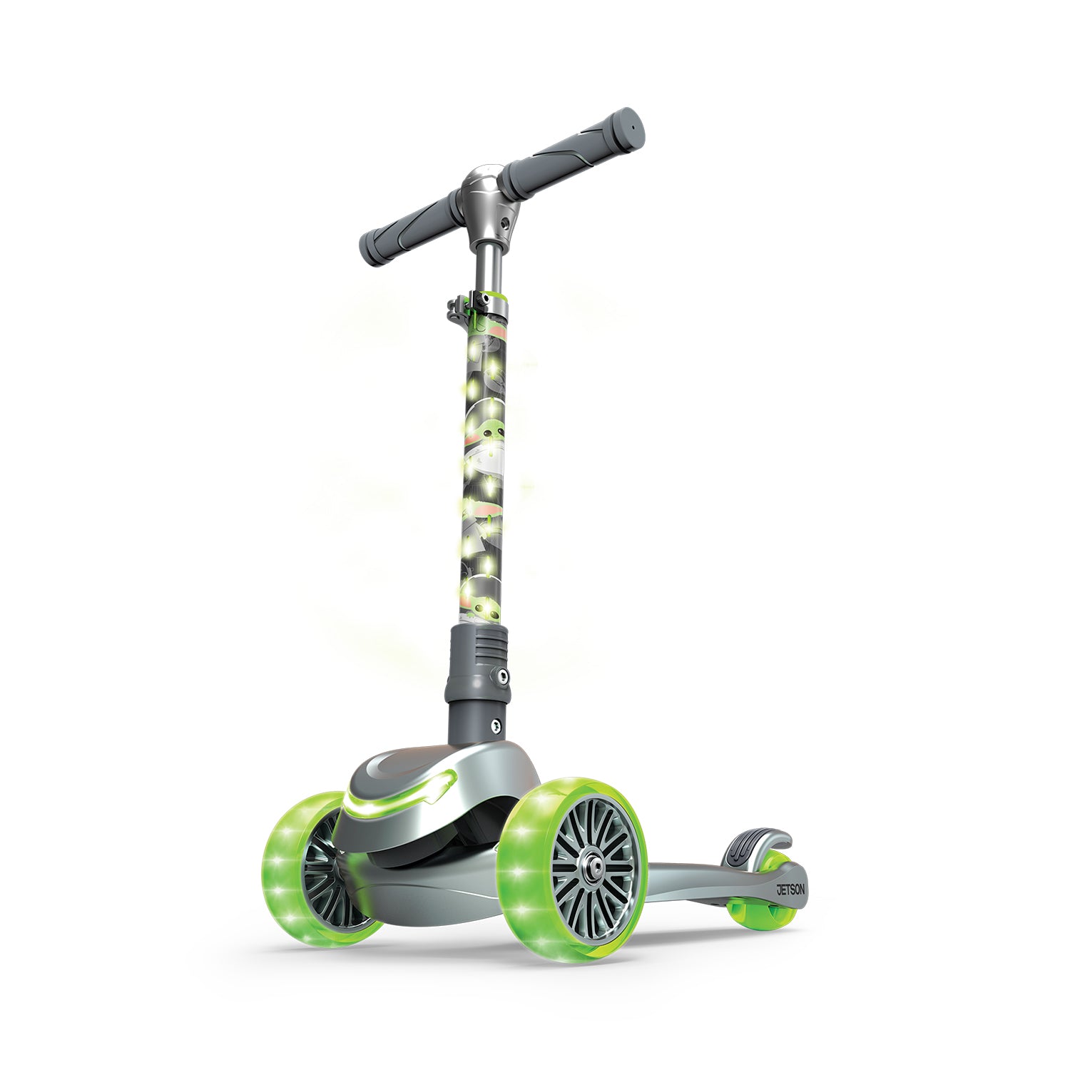 angled view of the disney grogu kick scooter