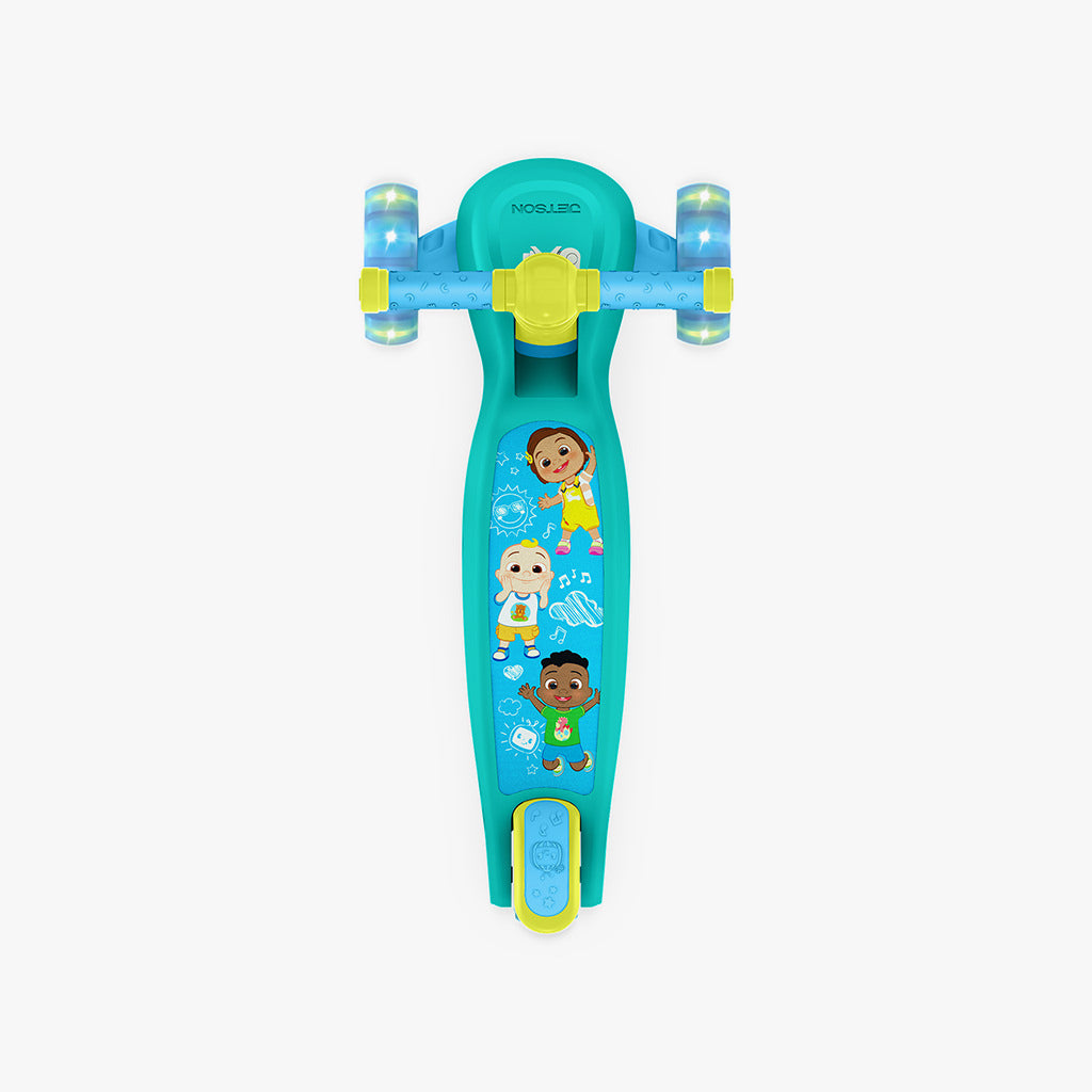 characters on deck of cocomelon kick scooter