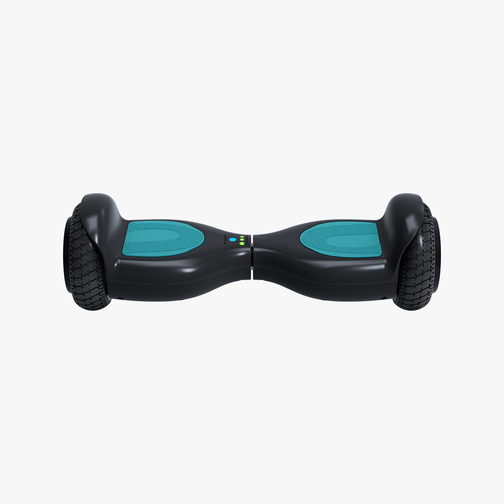 black dash hoverboard with teal foot pads