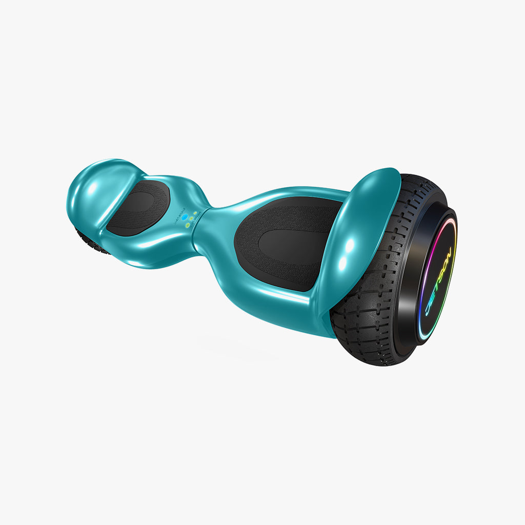 angled view of teal dash hoverboard