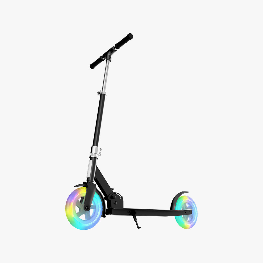 side view of the galaxy kick scooter with light-up wheels