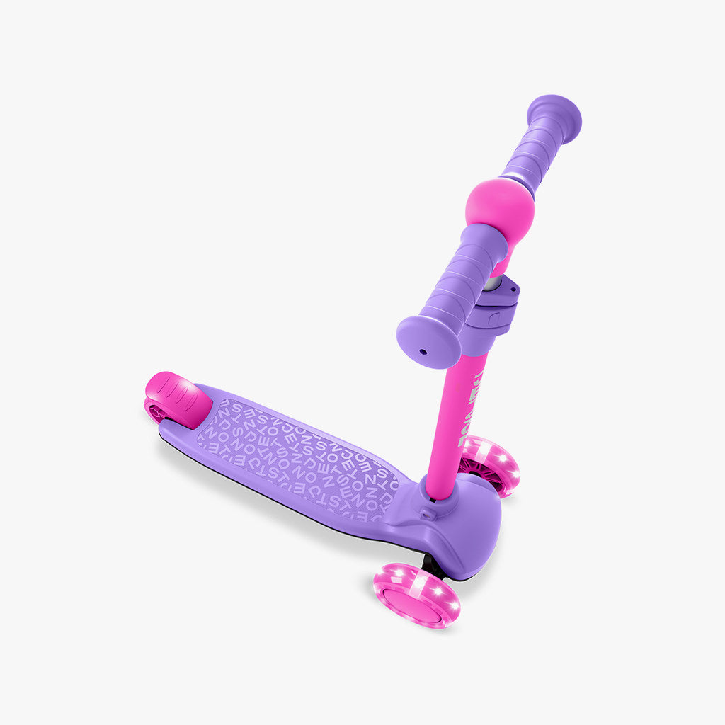 angled top view of pink gem kick scooter