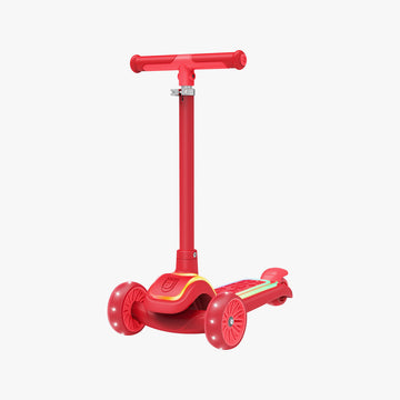 angled view of red halos kick scooter