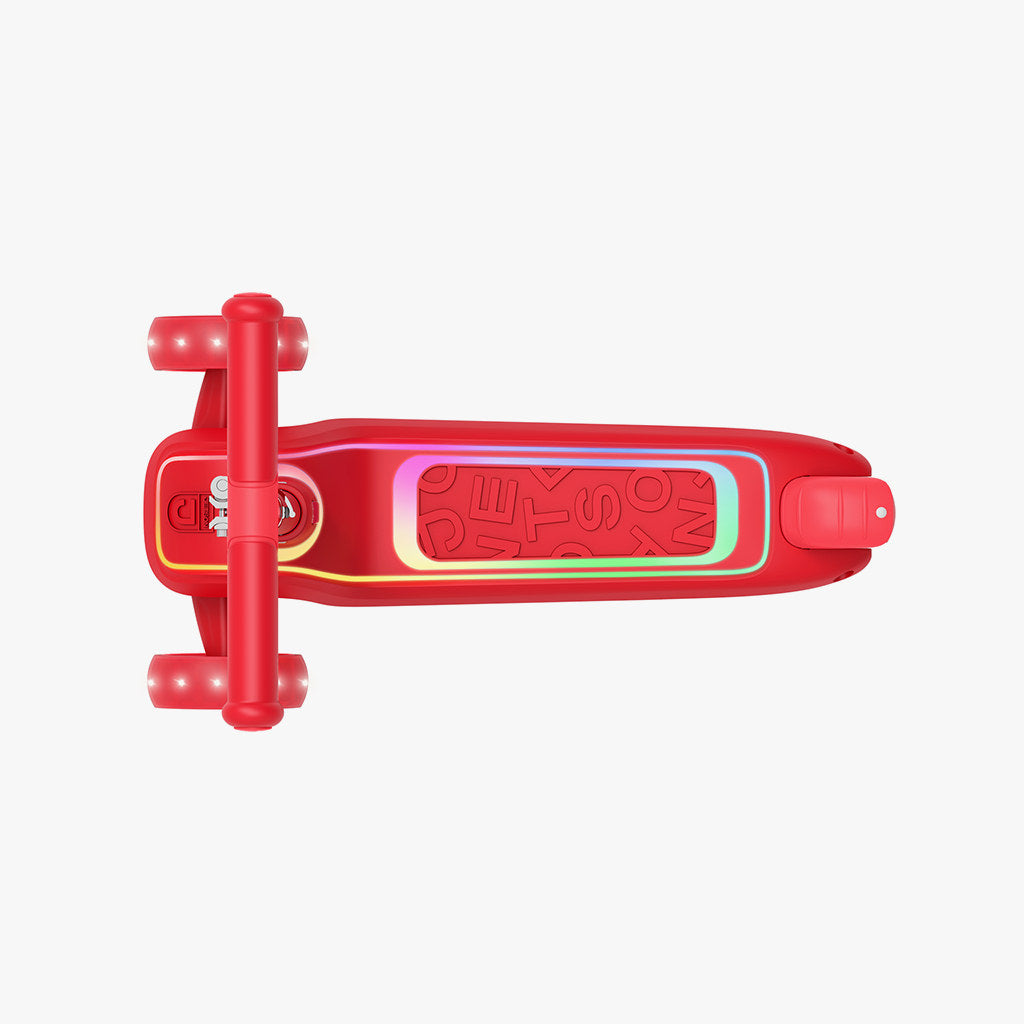 overhead view of scooter deck on red halos kick scooter