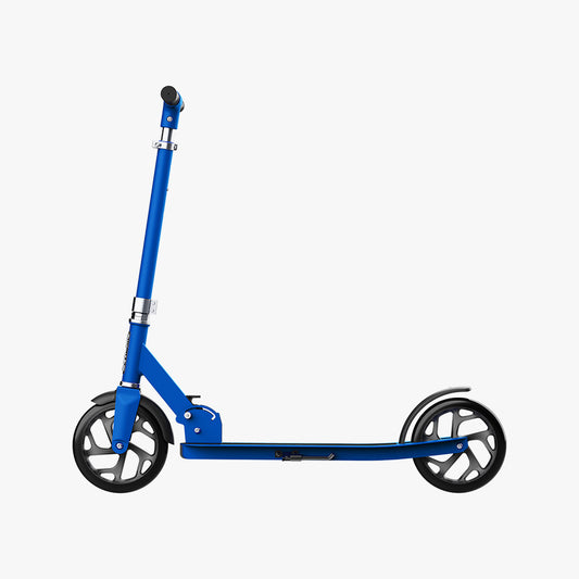 blue hex kick scooter facing to the left