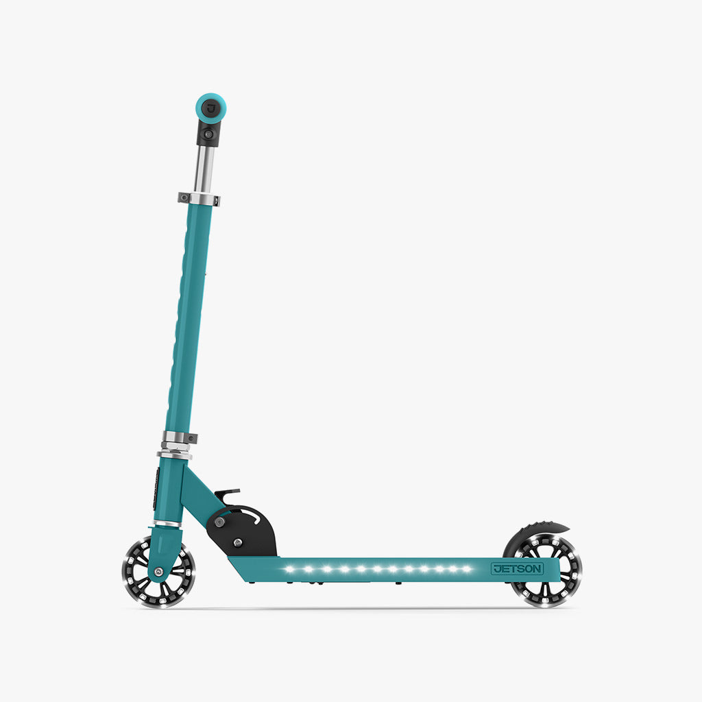side view of the teal jupiter kick scooter