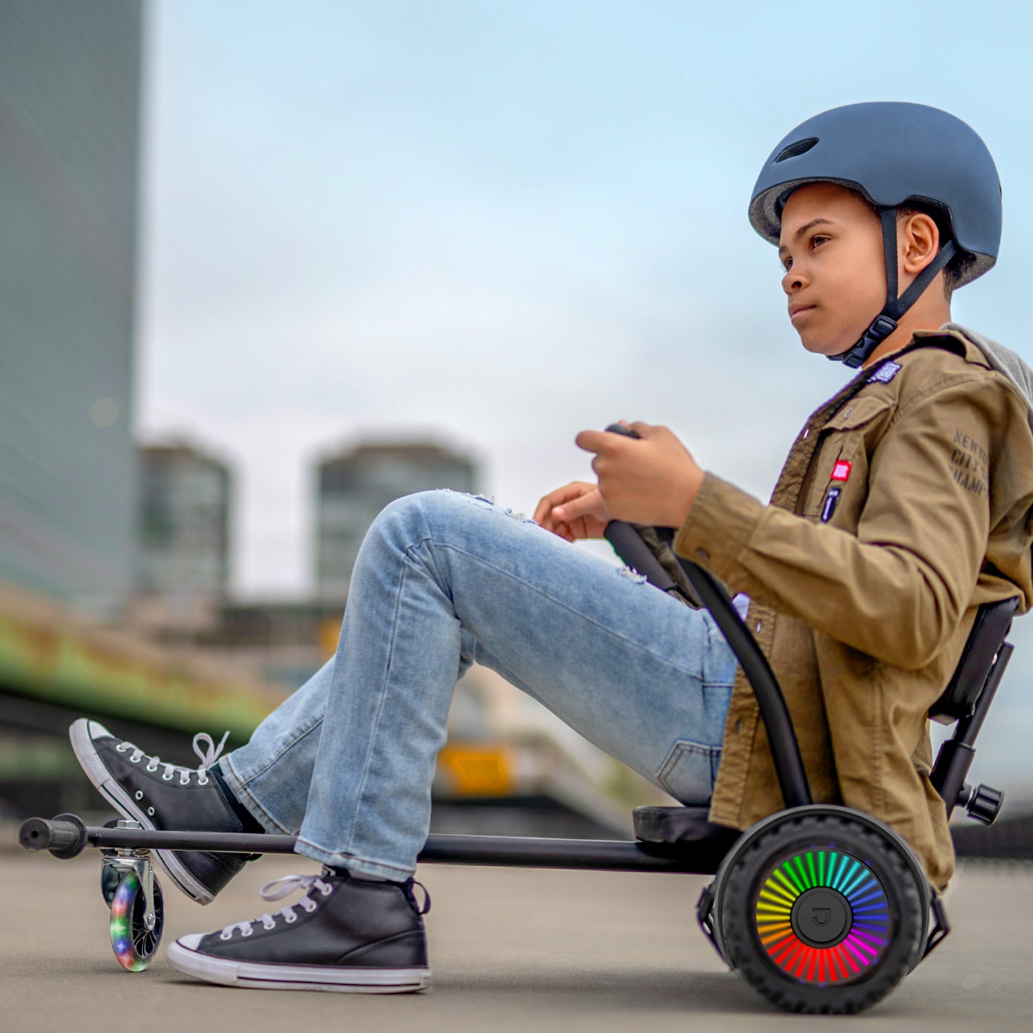 ASITON Fixation pour transformer Hoverboard Scooter en Go-Kart Kart Kit Convertisseur Cadre Réglable Compatible avec Hoverboard Scooter US (Blanc