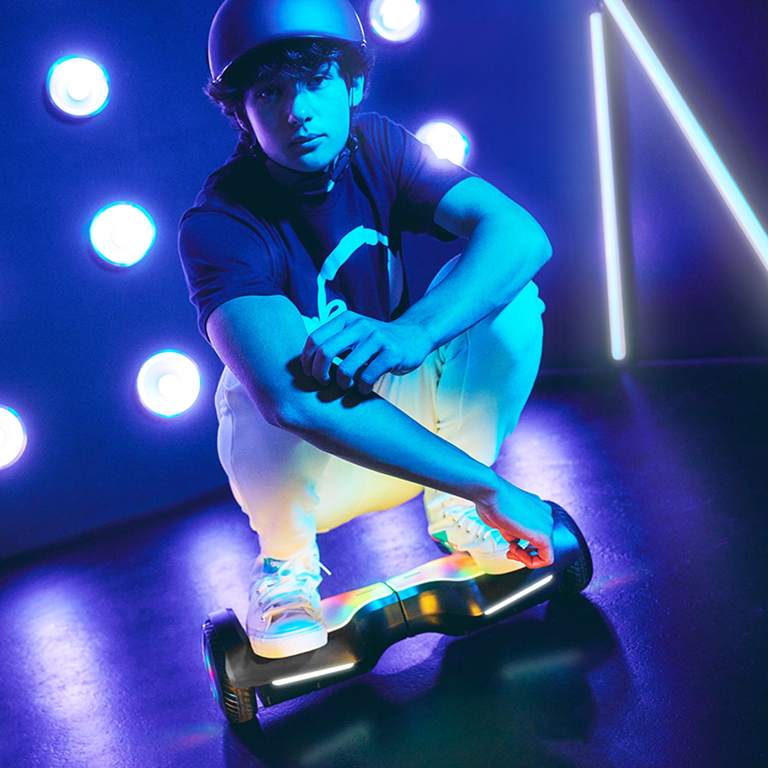person riding on the lumino hoverboard
