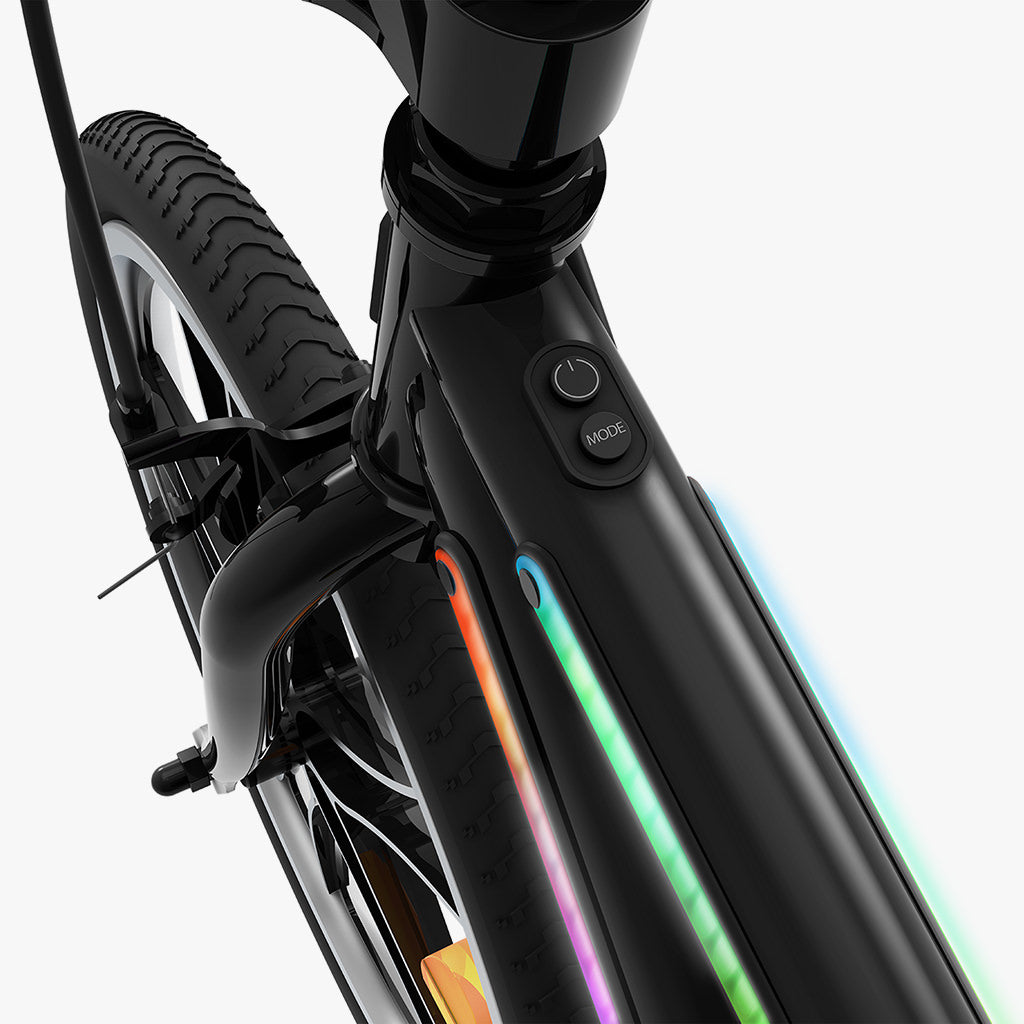 close up of lights on light rider 20 bmx style bike