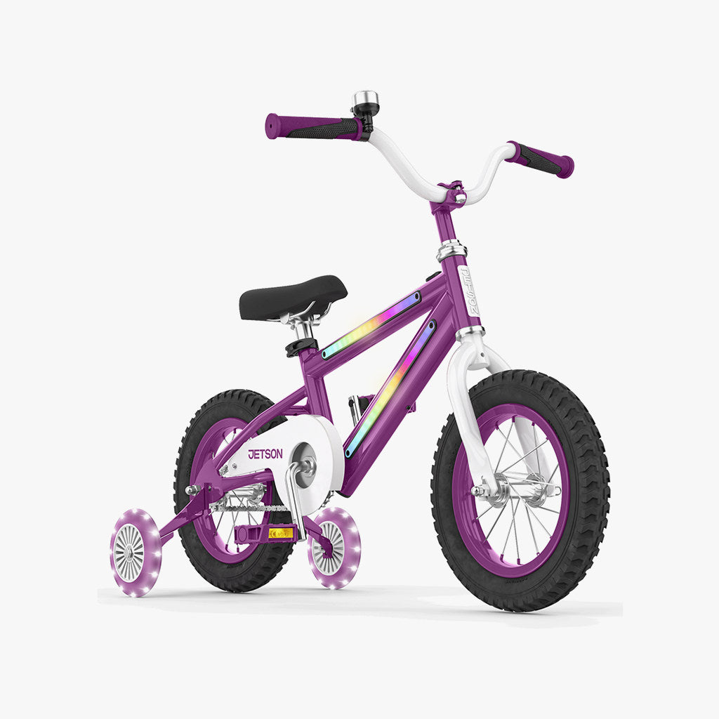 purple jetson light rider bike facing forward on a diagonal to the right