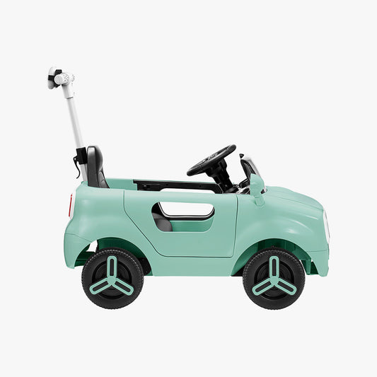 side profile of green mako electric ride on 