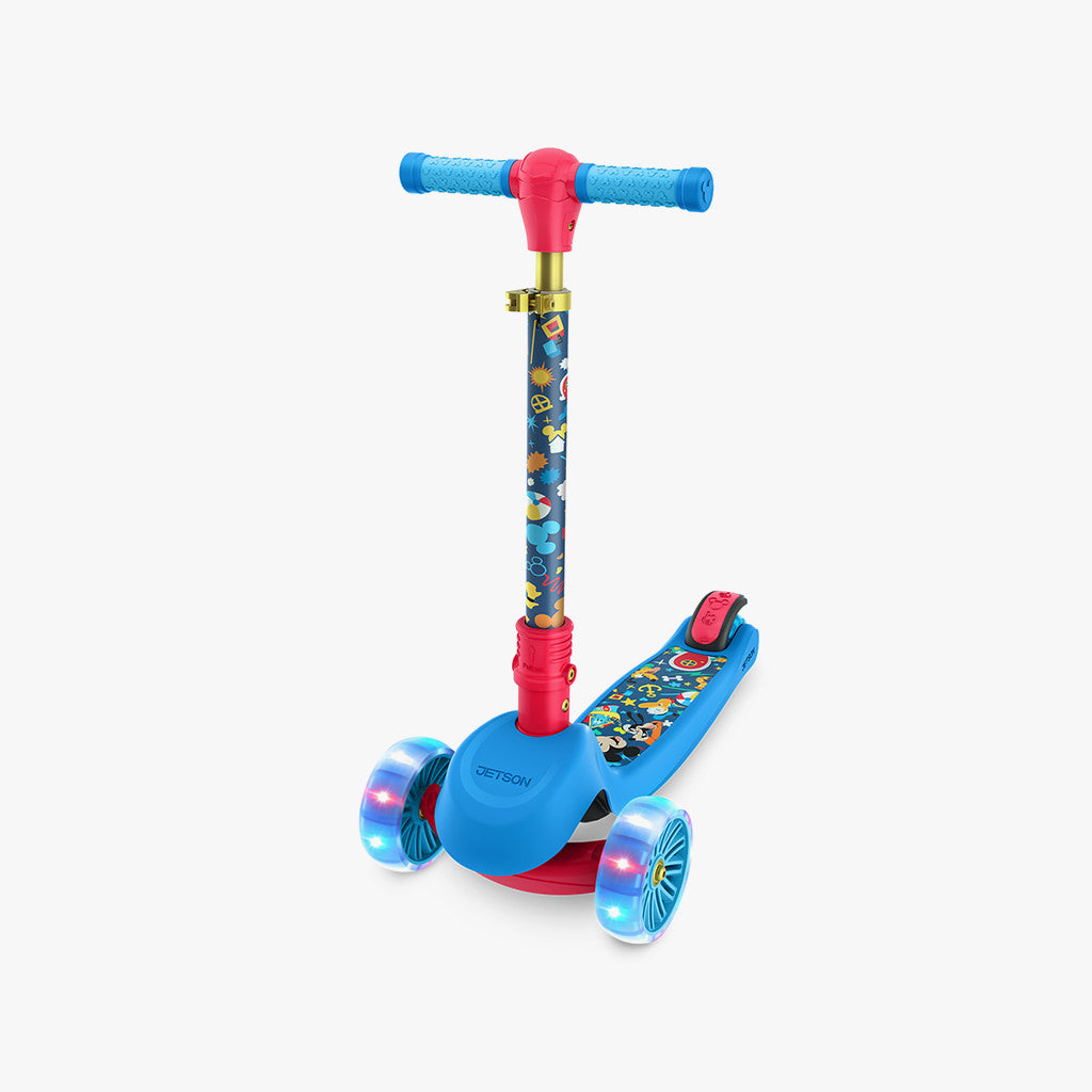 mickey mouse kick scooter facing forward on a diagonal