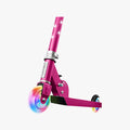 close up of the light up wheels on pink moonbeam kick scooter