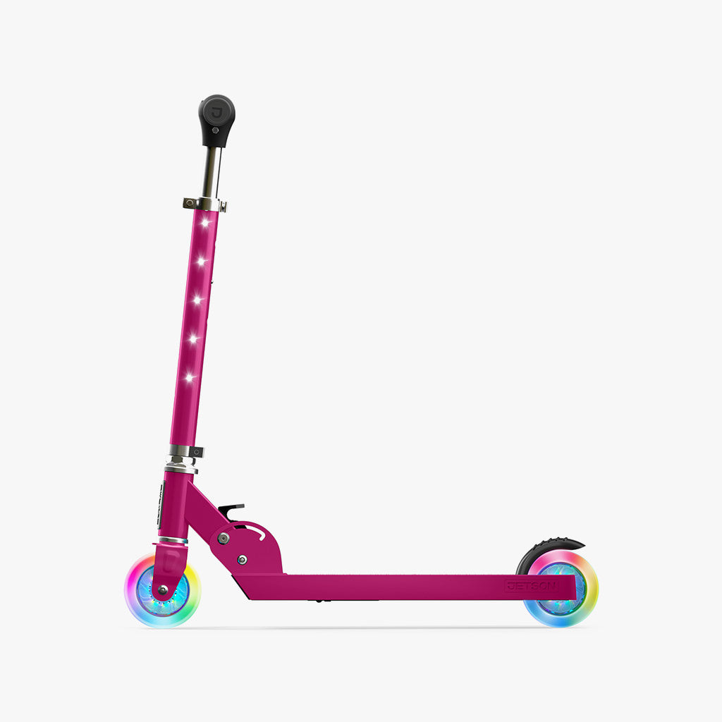 side view of the pink moonbeam kick scooter facing to the left