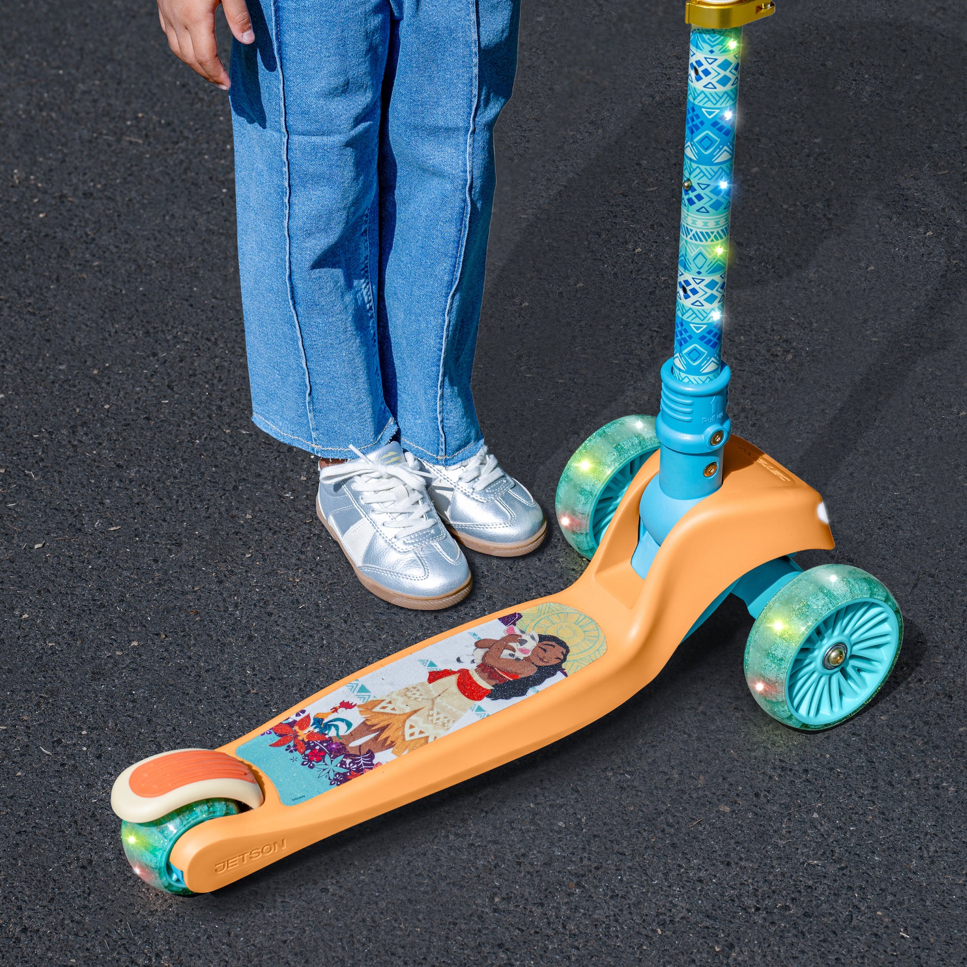 close up of characters on moana scooter deck