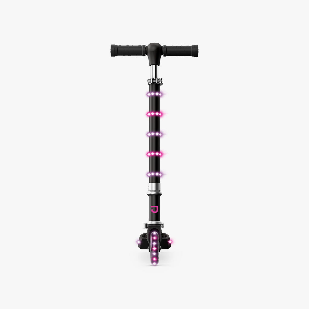 pink and purple orbit kick scooter facing straight ahead