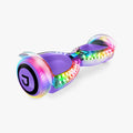 side view of the purple pixel hoverboard with rainbow lights
