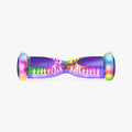 front view of the purple pixel hoverboard with rainbow lights