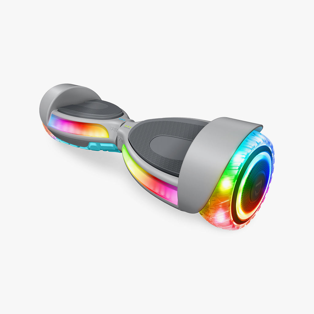 lit up stereofly hoverboard at an angle