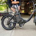 close up of removable battery on Venture electric bike
