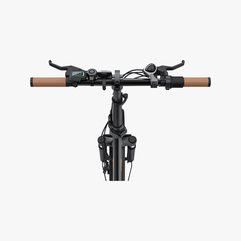 close up of handlebar on venture electric bike