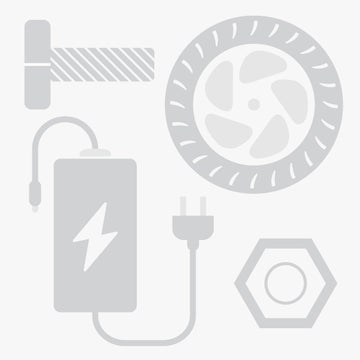 Gray icons of a battery, plug, wheel, and hexagon on a white background.