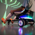close up of light up seat and hoverboard on the alpha jetkart hoverboard combo 