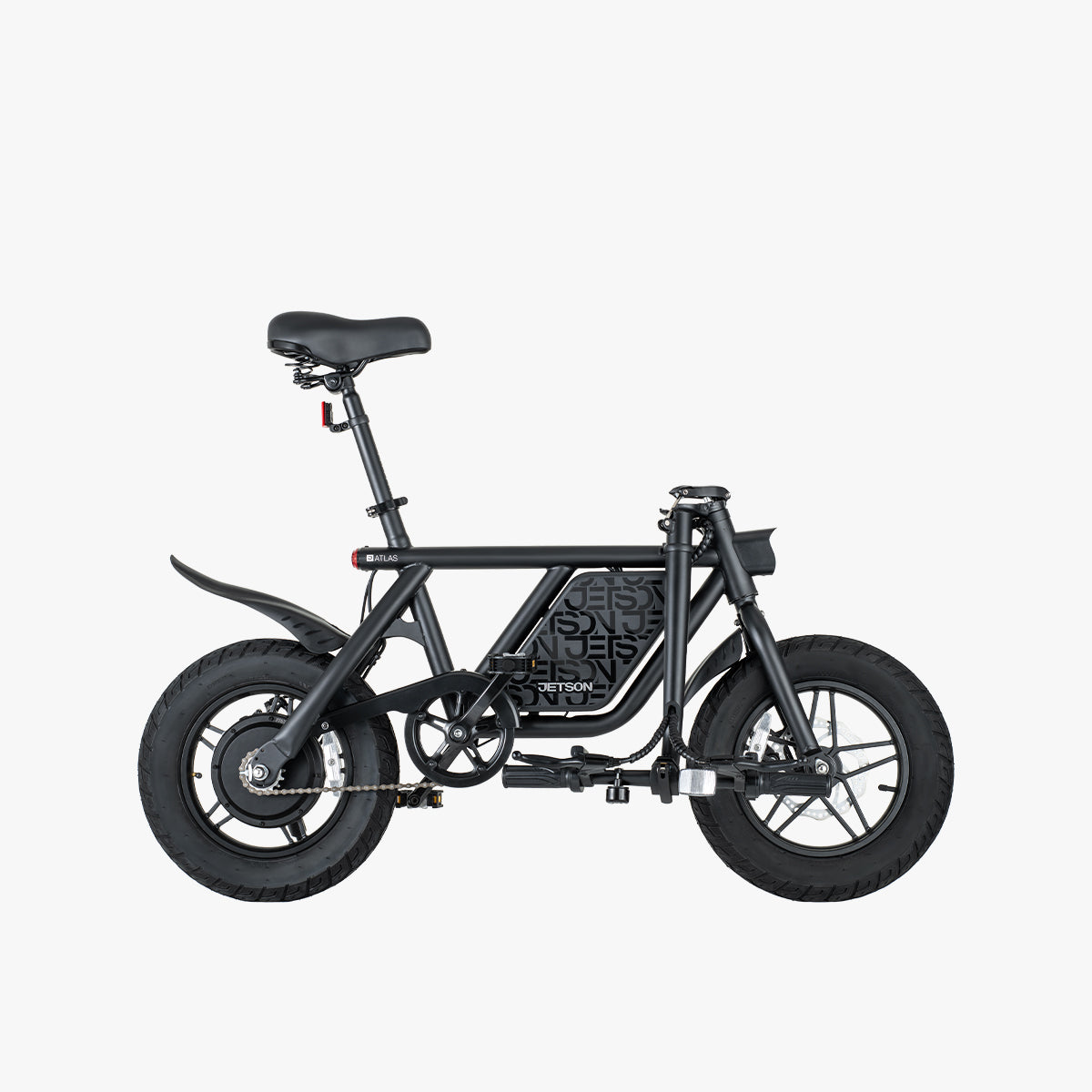 Atlas e-bike facing the right with the handlebars folded down 