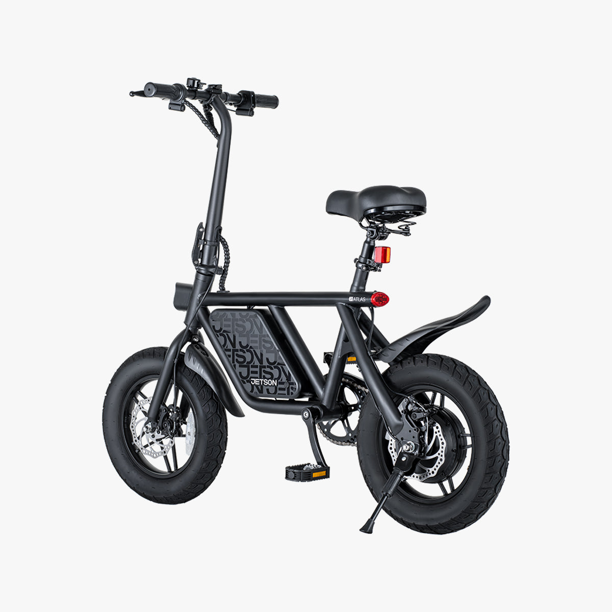 back view of the Atlas e-bike facing to the right with the kickstand down