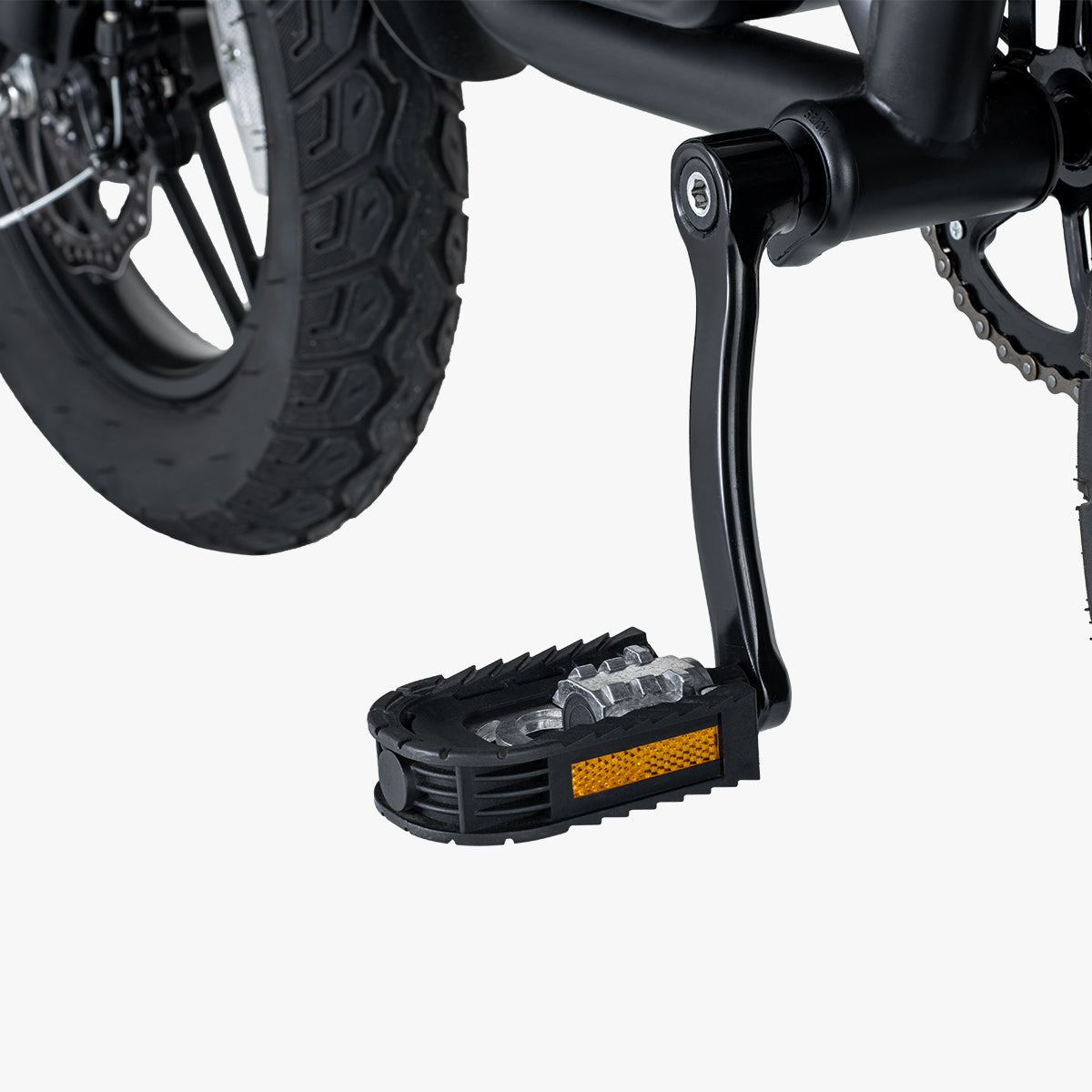 close up of the pedals of the Atlas e-bike