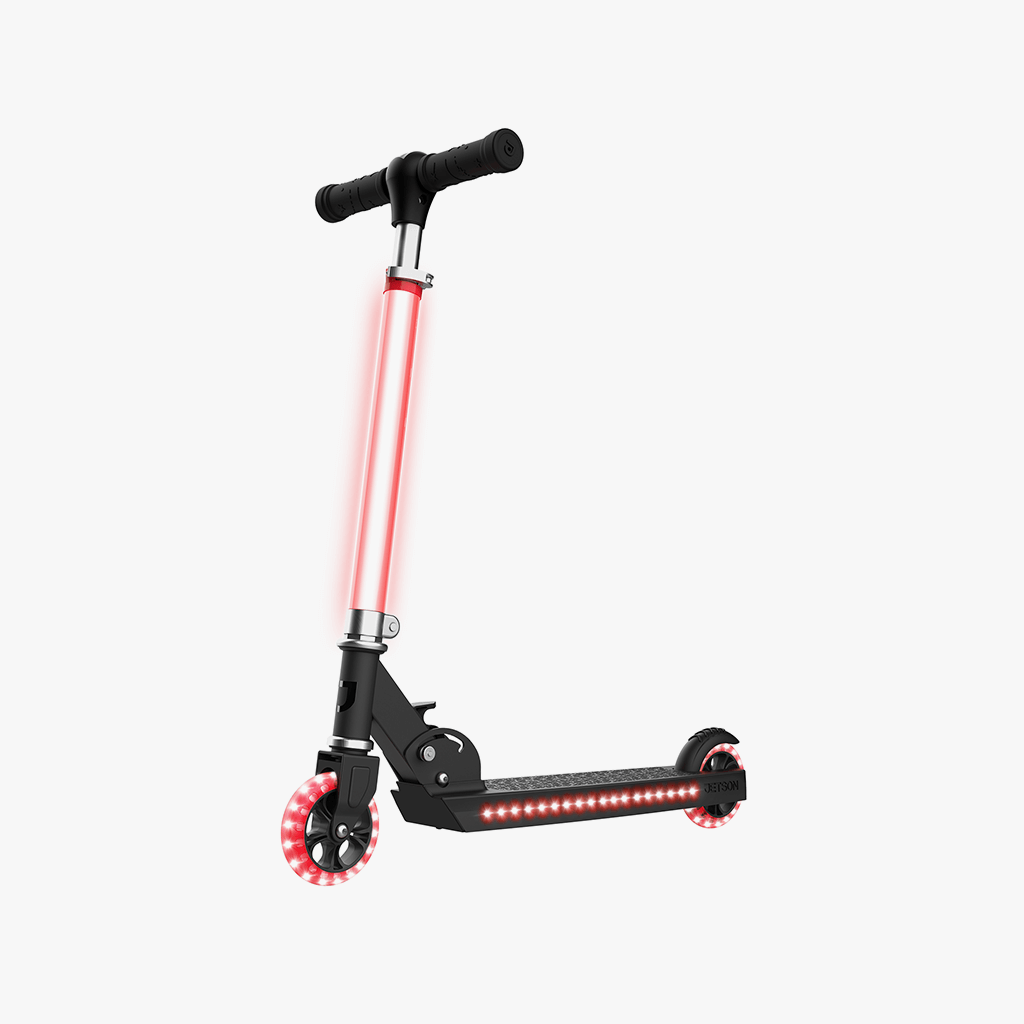 angled view of the light up cosmo kick scooter