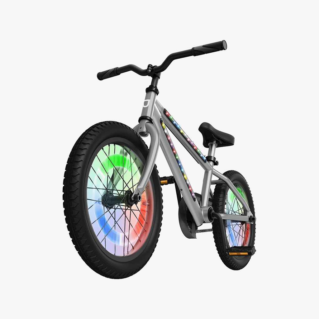 chrome light up bike facing forward at an angle