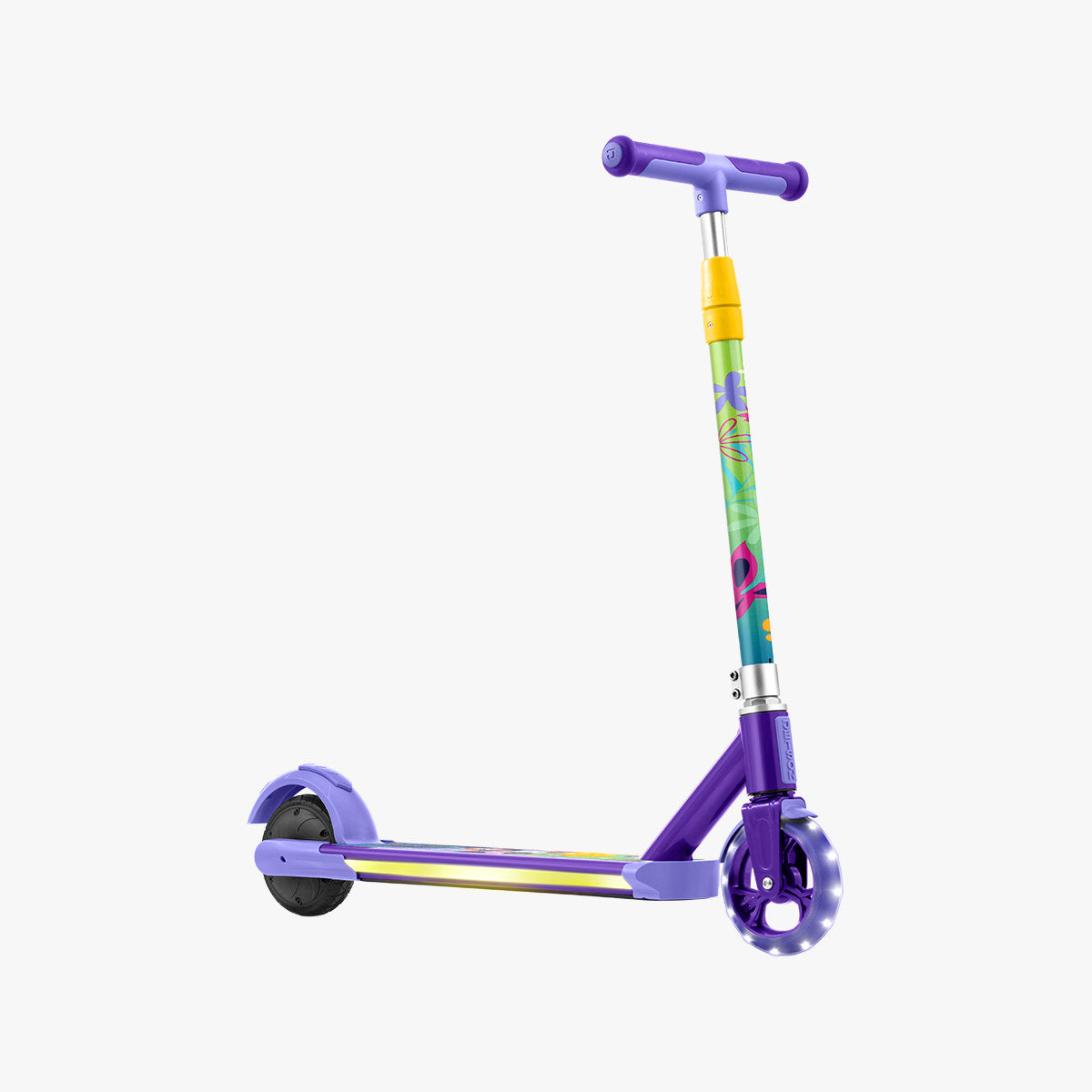 angled view of the disney encanto electric scooter facing to the right