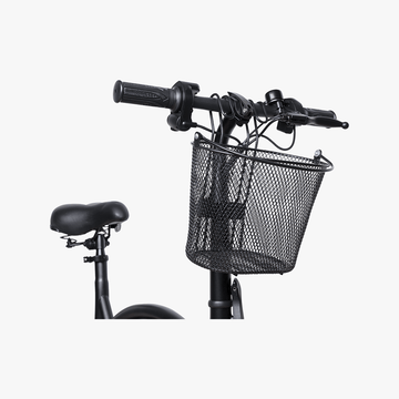 close up of a front basket attached to an e-bike