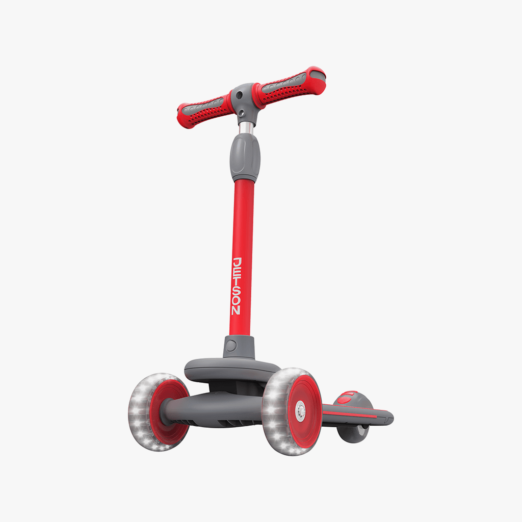 angled view of the red gleam kick scooter  to the left