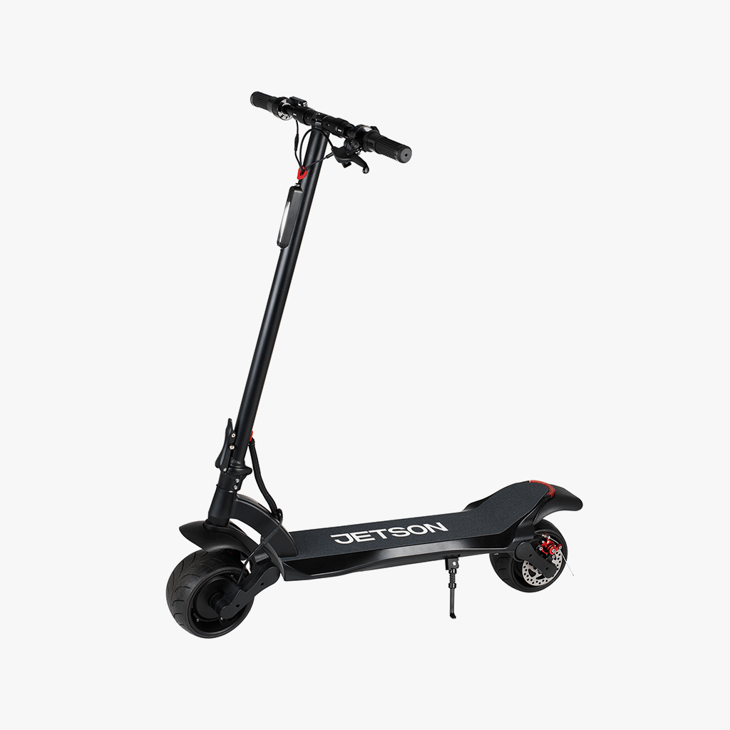 e-scooter unfolded with kick stand down
